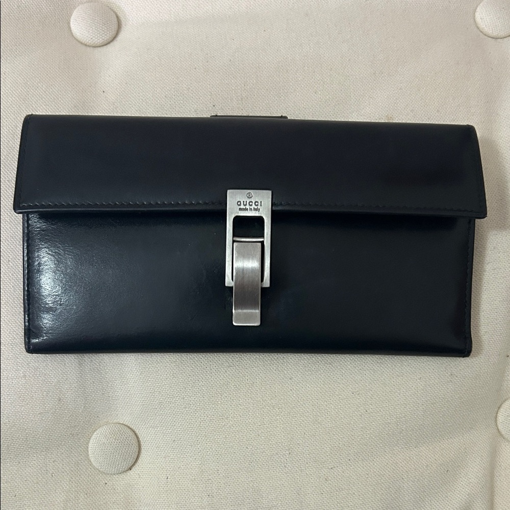 Gucci Midnight Leather Clutch with Silver Accent